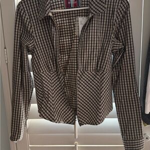 Urban Outfitters Black, White & Gray Plaid Zip-Front Jean Jacket